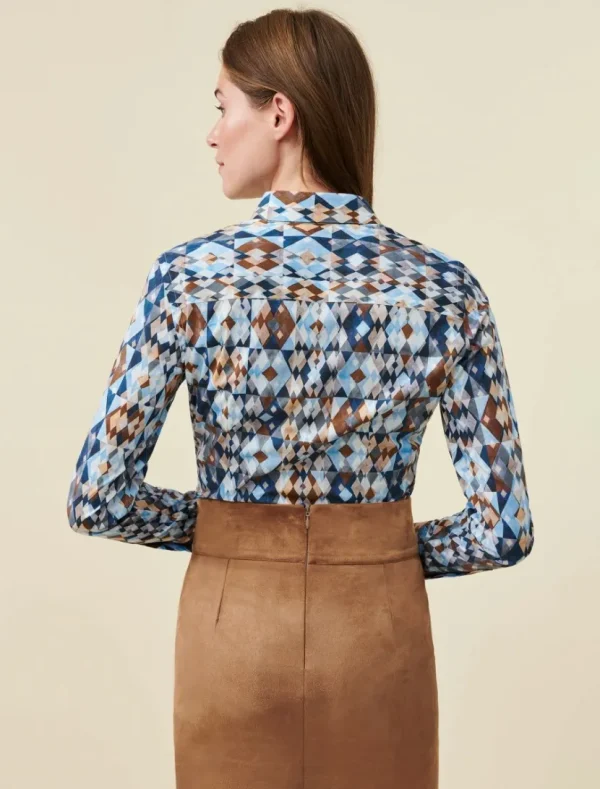 Hot Cavallaro Napoli Florenza Blouse Lt Blue / Brown