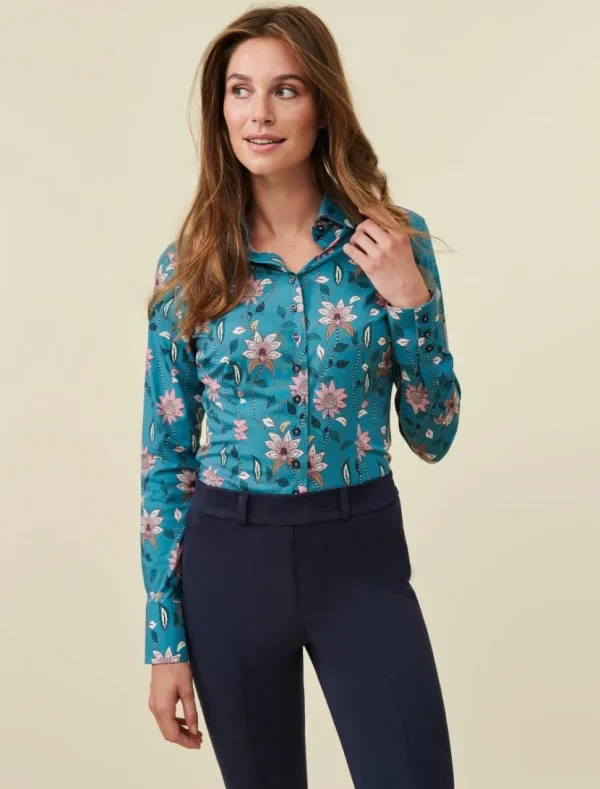 Shop Cavallaro Napoli Marietta Blouse Lt Petrol Blue / Pin