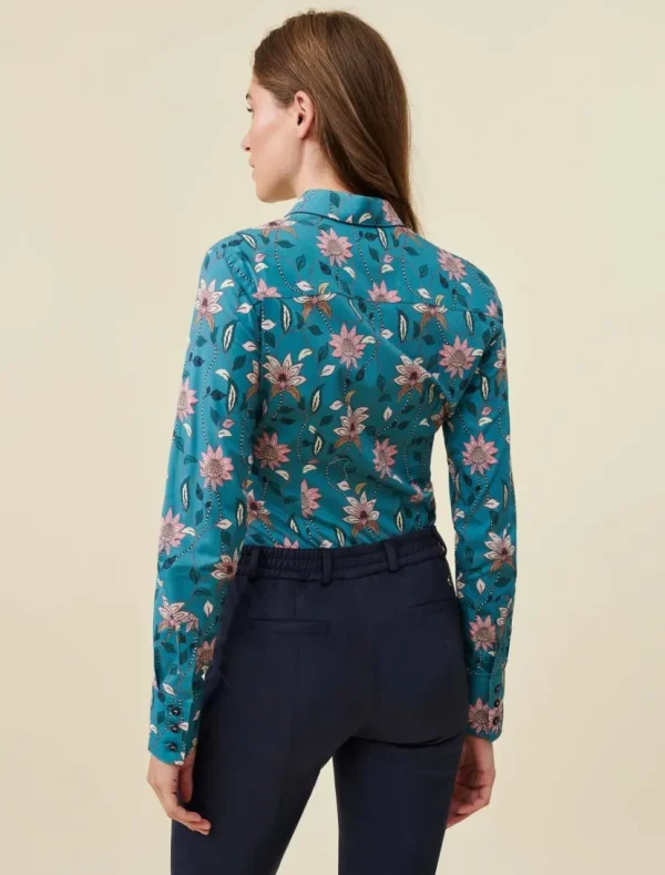 Shop Cavallaro Napoli Marietta Blouse Lt Petrol Blue / Pin