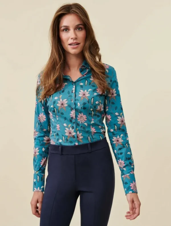 Shop Cavallaro Napoli Marietta Blouse Lt Petrol Blue / Pin