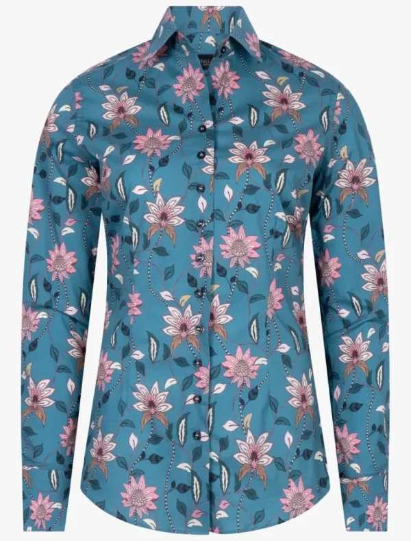 Shop Cavallaro Napoli Marietta Blouse Lt Petrol Blue / Pin