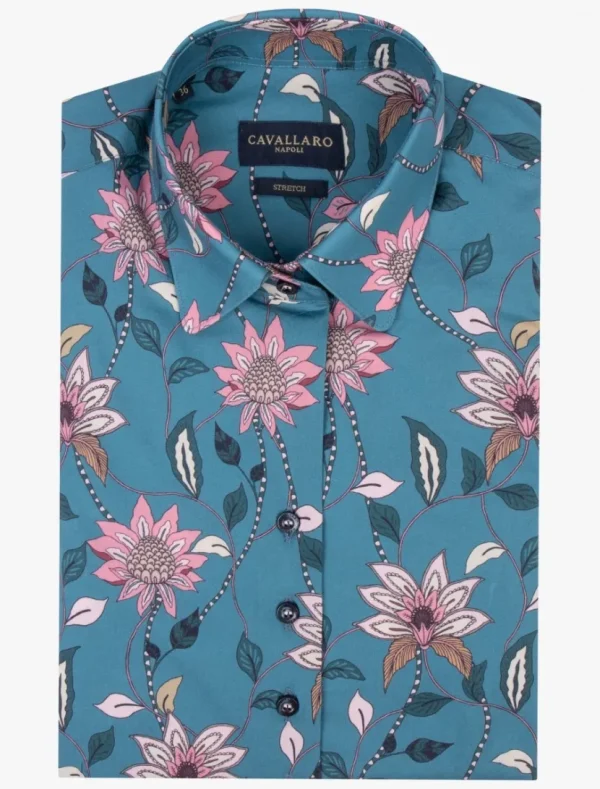 Shop Cavallaro Napoli Marietta Blouse Lt Petrol Blue / Pin