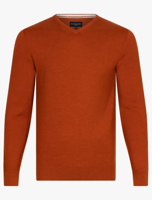 Outlet Cavallaro Napoli Merino V-Neck Trui Oranje